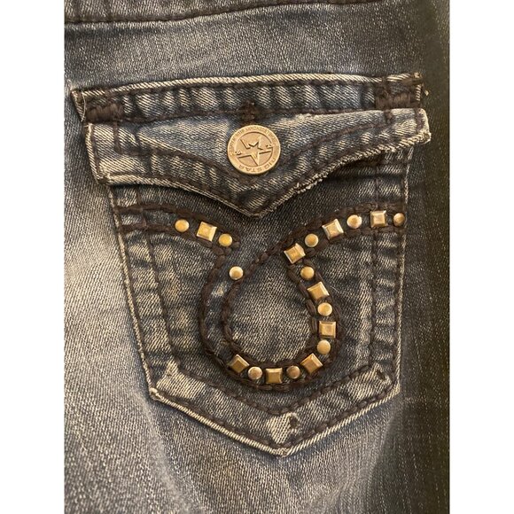 Big Star Jeans Womens 28 R Blue Liv Boot Cut Dark Wash Distressed Denim Pants - Picture 12 of 15